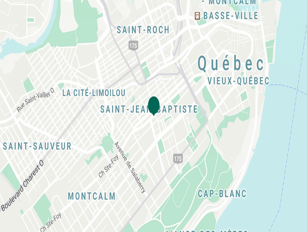 Carte de québec centrée sur le cartier st-jean-baptiste et les cartiers voisins